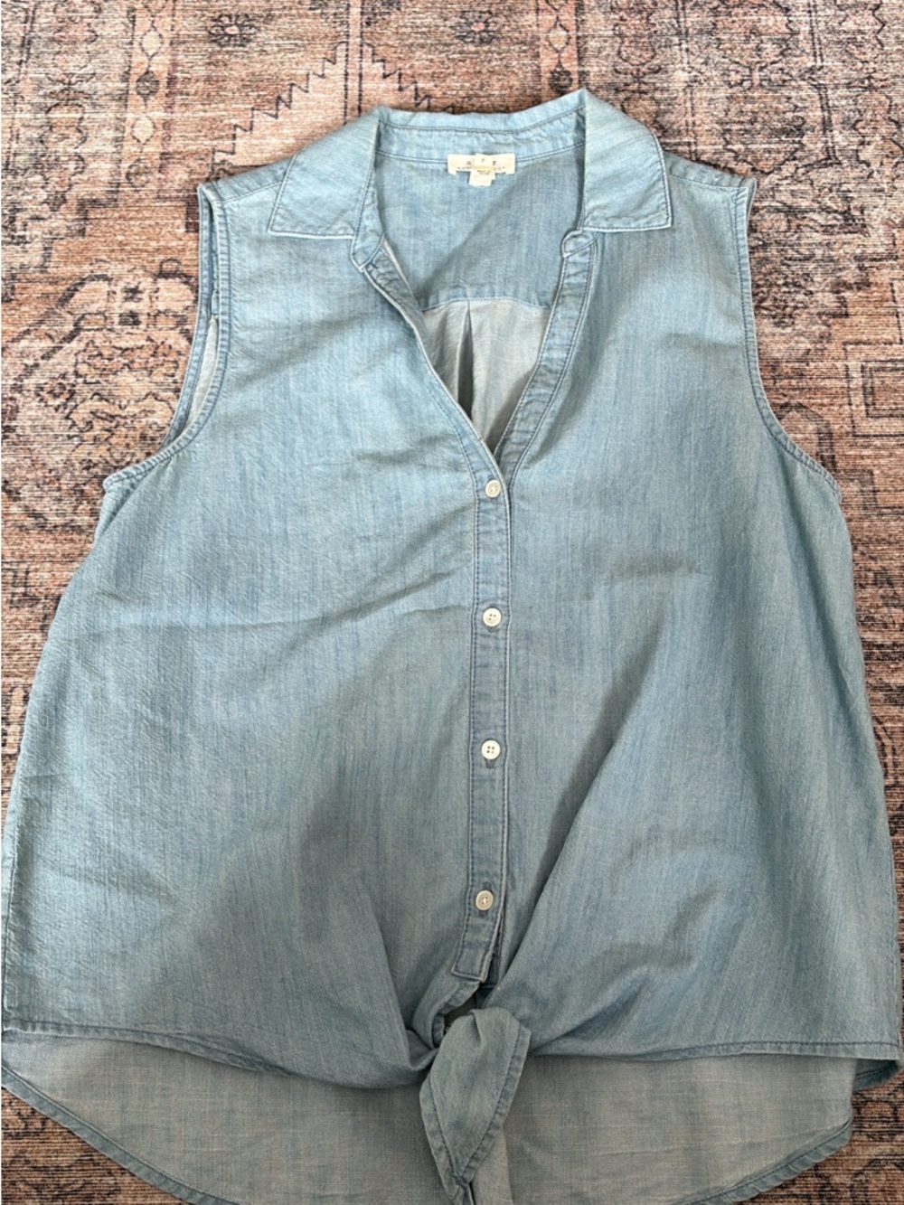 Sleeveless Light Blue Chambray Tie-Front Top